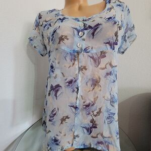 ANXIETY Blue Floral Shifon  Blouse Size Medium     600